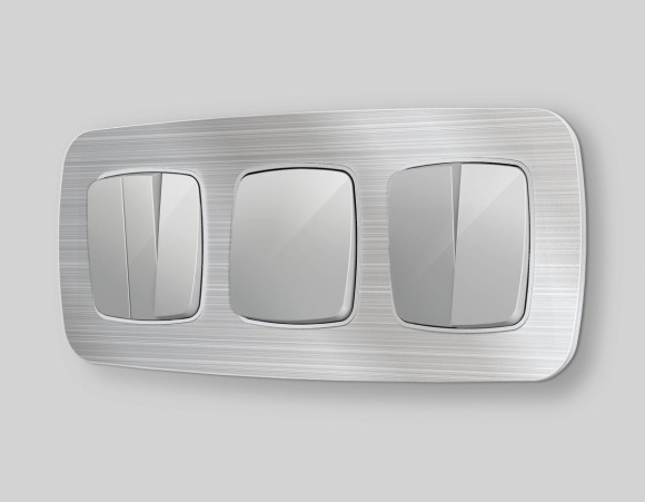 Комплект механизма 2-клавишного перекрестного выключателя Ambrella Volt 10A-250V OMEGA MO403030 Серебро глянец QUANT (OP4030, VM125)