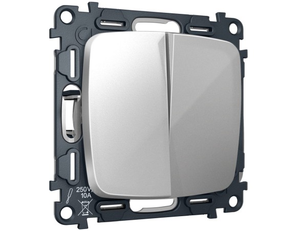 Комплект механизма 2-клавишного перекрестного выключателя Ambrella Volt 10A-250V OMEGA MO403030 Серебро глянец QUANT (OP4030, VM125)