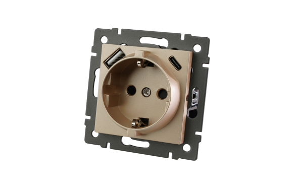 Механизм розетки с USB зарядкой Arlight SCT-MUAC-PL-GD-V (250V, 16A) 049832