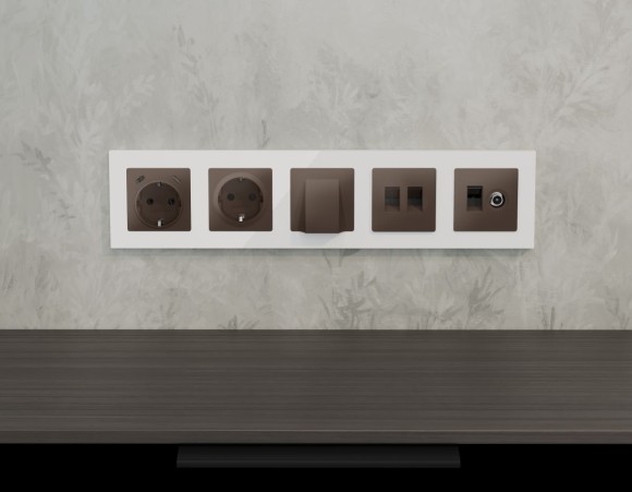 Лицевая панель Alfa (Темная бронза матовый) для компьютерной/телефонной двойной розетки RJ-45/RJ-11 Quant Ambrella Volt AP6421