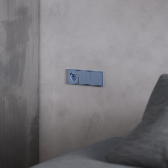 Накладка для розетки с заземлением и защитными шторками, с USB A+C Voltum S70 (деним) VLS001015