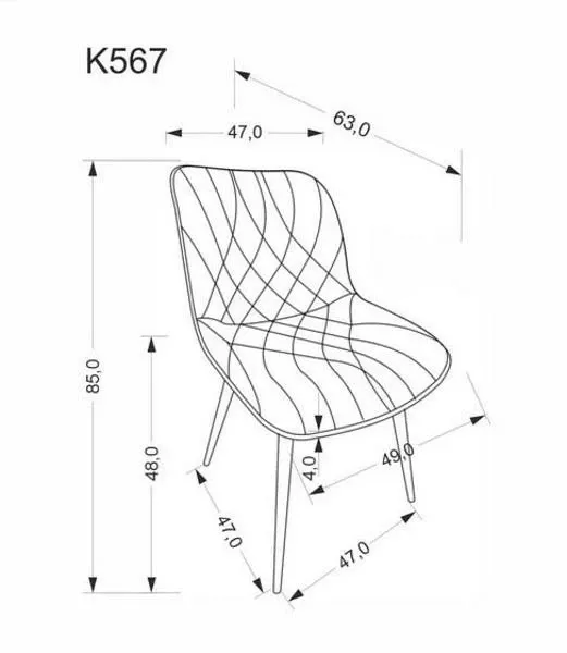 Стул K567 HLM_V-CH-K_567-KR-POPIELATY, черный, серый, металл, вид сзади