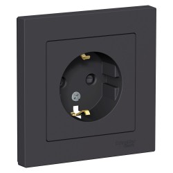 Розетка с/з со шторками, 16А, в сборе Systeme Electric AtlasDesign Карбон ATN001044