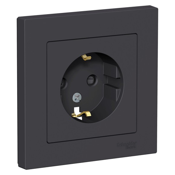 Розетка с/з со шторками, 16А, в сборе Systeme Electric AtlasDesign Карбон ATN001044