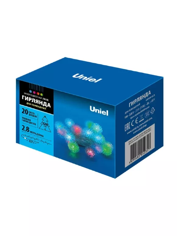 Светодиодная гирлянда (07921) Uniel Шарики 220V разноцветный ULD-S0280-020/DTA RGB IP20 BALLS