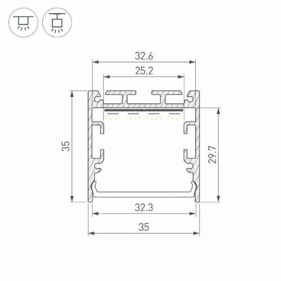 Схема размеров профиль Arlight SL-LINE-3535-3000 BLACK с рефлектором (Алюминий) 064463 Схема размеров профиль Arlight SL-LINE-3535-3000 BLACK с рефлектором (Алюминий) 064463