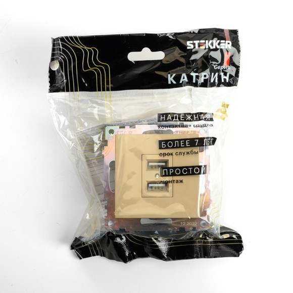 Розетка 2-местная USB Stekker Катрин GLS10-7115-08 49229
