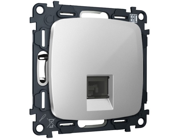 Комплект механизма компьютерной розетки Ambrella Volt RJ-45 (8P8C) CAT6A экранированной с автоматической защитной шторкой OMEGA MO412005 Серебро глянец QUANT (OP4120, VM185)