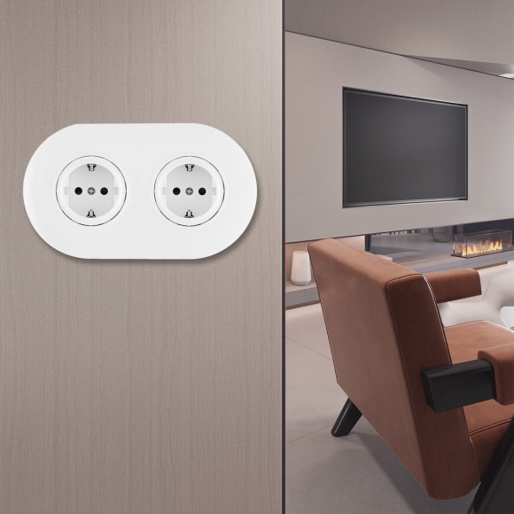 Круглая розетка двойная (двухпостовая) с/з и шторками Arte Milano SET08-2-40-1x2 white