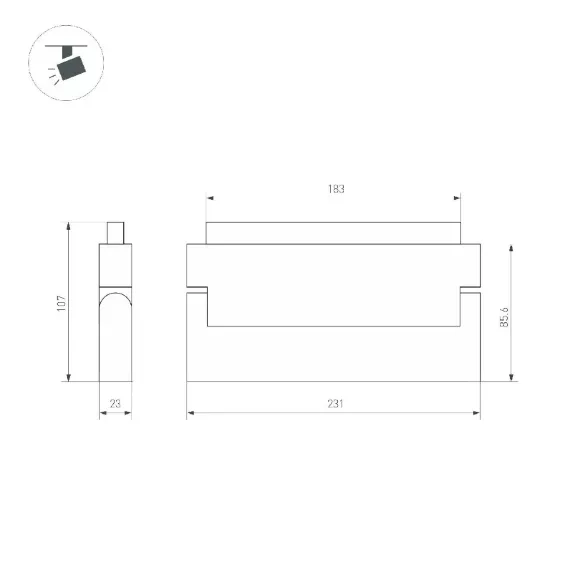 Трековый светильник Arlight MAG-ORIENT-FLAT-FOLD-S230-12W Warm3000 (WH, 80 deg, 48V) 035859(1), вид сбоку