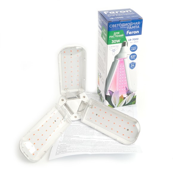 Лампа светодиодная 3-х лепестковая Feron LB-7000 E27 30W красно-синий спектр 48444