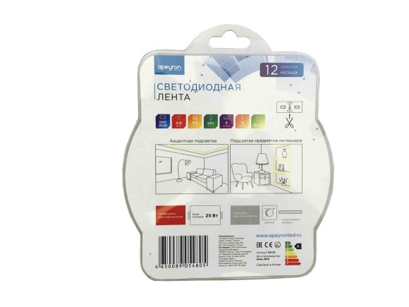 Светодиодная лента Apeyron 12В СТ 4,8Вт/м smd3528, 60д/м IP20 5м желтая 33BL