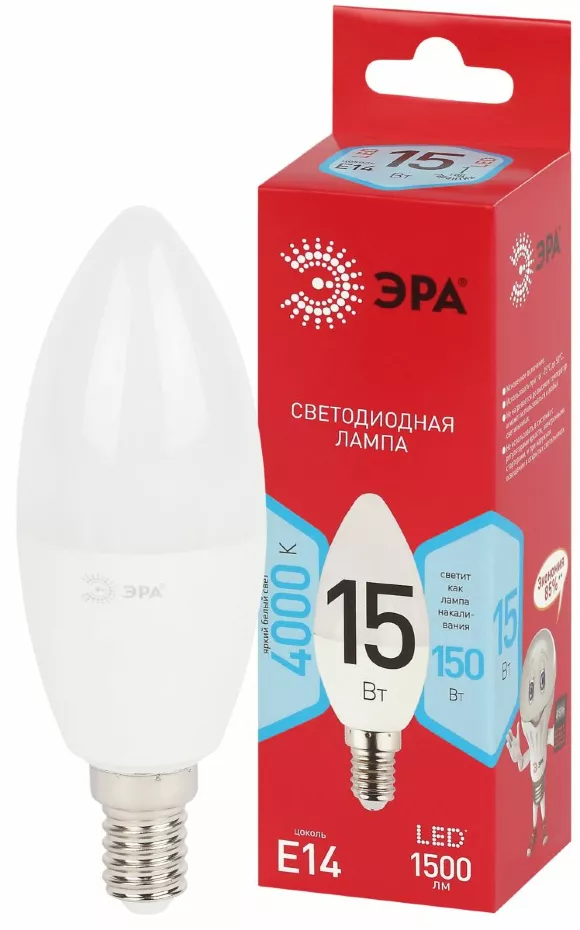Лампа светодиодная Эра RED LINE LED B35-15W-840-E14 R 15Вт свеча Б0070089 Лампа светодиодная Эра RED LINE LED B35-15W-840-E14 R 15Вт свеча Б0070089