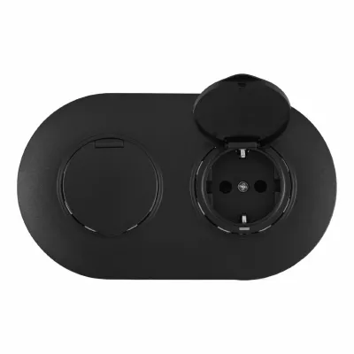 Круглая розетка двойная (двухпостовая) с/з и шторками Arte Milano SET08-2-41-1x2 black