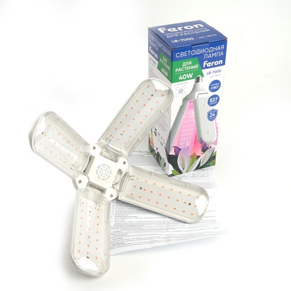 Лампа светодиодная 4-х лепестковая Feron LB-7000 E27 40W красно-синий спектр 48445