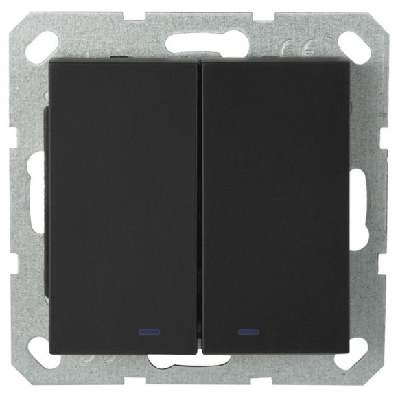 Выключатель двухклавишный Jasmart перекрестный со светодиодами с накладкой 10A 250V черный матовый (soft touch) G3023NPB