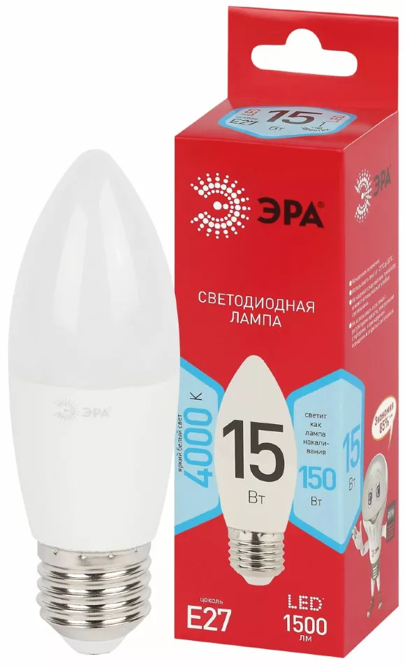 Лампа светодиодная Эра RED LINE LED B35-15W-840-E27 R 15Вт свеча Б0070090 Лампа светодиодная Эра RED LINE LED B35-15W-840-E27 R 15Вт свеча Б0070090