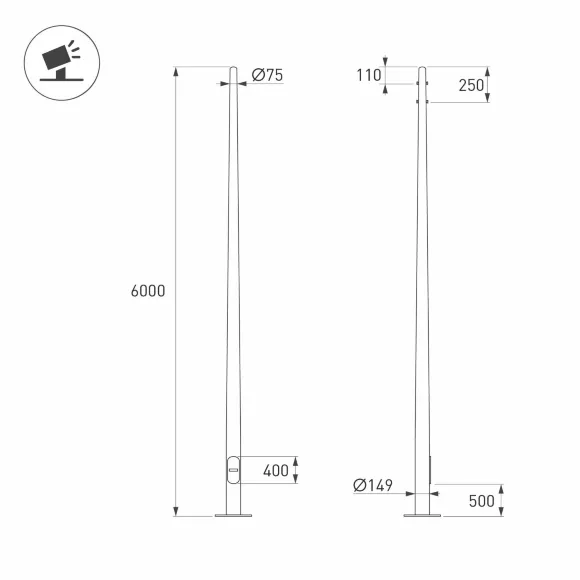 Опора фланцевая Arlight OXOR-OK-D80/57-L6000 (BK) (Сталь) (Сталь) 061038, Черный, Металл, Россия