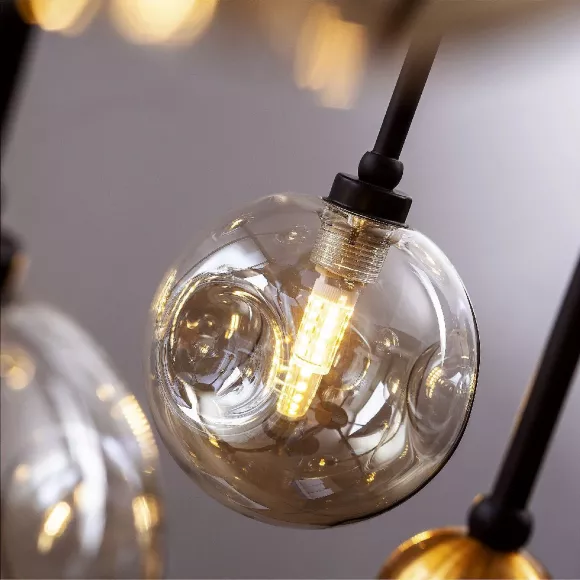 Подвесная люстра LED4U L6157-12, Черный, Янтарный, От теплого до холодного, декоративные элементы крупным планом Подвесная люстра LED4U L6157-12, Черный, Янтарный, От теплого до холодного, декоративные элементы крупным планом