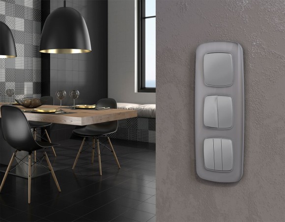 Комплект механизма 2-клавишного перекрестного выключателя Ambrella Volt 10A-250V OMEGA MO503030 Сталь матовый QUANT (OP5030, VM125)