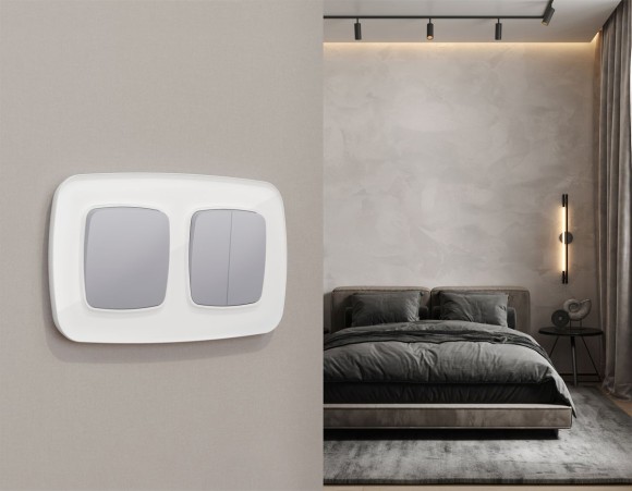 Комплект механизма 2-клавишного перекрестного выключателя Ambrella Volt 10A-250V OMEGA MO503030 Сталь матовый QUANT (OP5030, VM125)