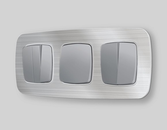 Комплект механизма 2-клавишного перекрестного выключателя Ambrella Volt 10A-250V OMEGA MO503030 Сталь матовый QUANT (OP5030, VM125)