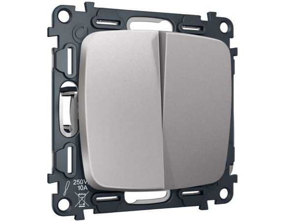 Комплект механизма 2-клавишного перекрестного выключателя Ambrella Volt 10A-250V OMEGA MO503030 Сталь матовый QUANT (OP5030, VM125)