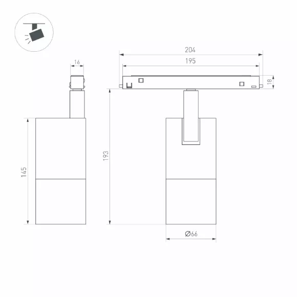 Трековый магнитный светильник Arlight MAG-ORIENT-SPOT-ZOOM-R65-15W Day4000 (BK, 20-60 deg, 48V) (IP20 Металл) 037458(1)