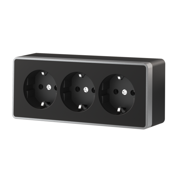 Розетка тройная с заземлением и шторками Werkel Gallant (черный с серебром) W5073134 4690389177200 a056944