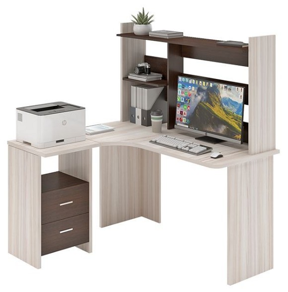 Стол компьютерный Домино Lite СКЛ-Угл130+НКЛ-130 MER_SKL-Ugl130-NKL-130_KV_LEV