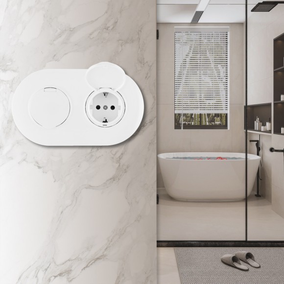 Круглая розетка двойная (двухпостовая) с/з и шторками Arte Milano SET08-2-41-1x2 white