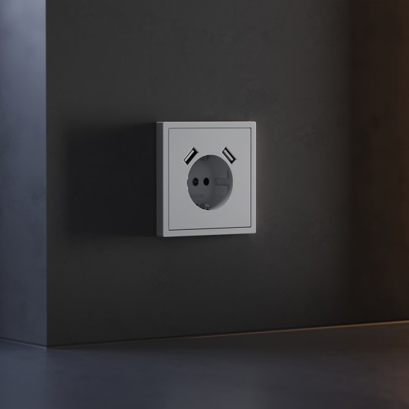 Накладка для розетки с заземлением и защитными шторками, с USB A+A Voltum S70 (серый) VLS000916