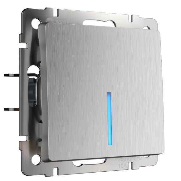 Выключатель одноклавишный с подсветкой Werkel (cеребряный рифленый) W1110109 4690389157578 a050902