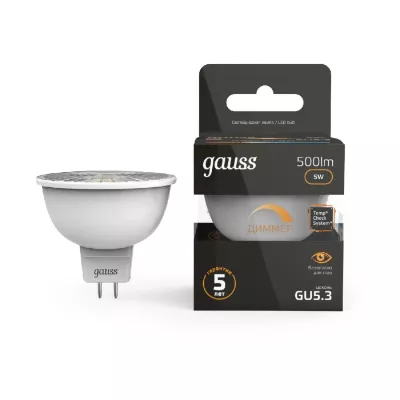 Лампа светодиодная диммируемая Gauss GU5.3 5W 3000K матовая 101505105-D