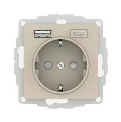Розетка 16А c 2 USB A+C, 5В/2,4А/3,0А, 2х5В/1,5А, механизм Systeme Electric AtlasDesign Песочный ATN001232