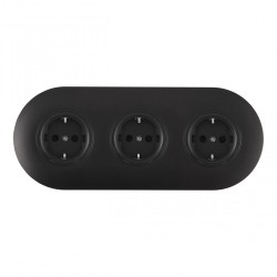 Круглая розетка тройная (трехпостовая) с/з и шторками Arte Milano SET08-3-40-1x3 black