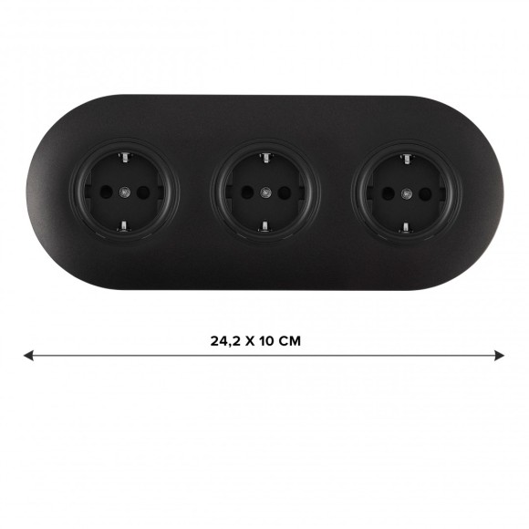 Круглая розетка тройная (трехпостовая) с/з и шторками Arte Milano SET08-3-40-1x3 black