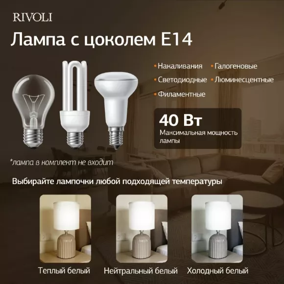 Настольная лампа Rivoli May 7548-503 Б0070133, Модерн, Белый Настольная лампа Rivoli May 7548-503 Б0070133, Модерн, Белый