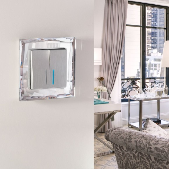 Выключатель двухклавишный с подсветкой Werkel (cеребряный рифленый) W1120109 4690389157615 a050900