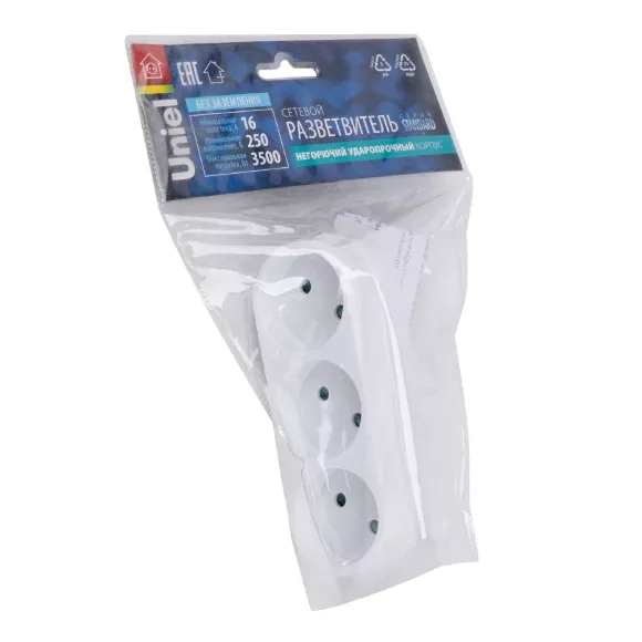 Сетевой разветвитель Uniel S-ES3-16O WHITE UL-00011231, другой ракурс Сетевой разветвитель Uniel S-ES3-16O WHITE UL-00011231, другой ракурс