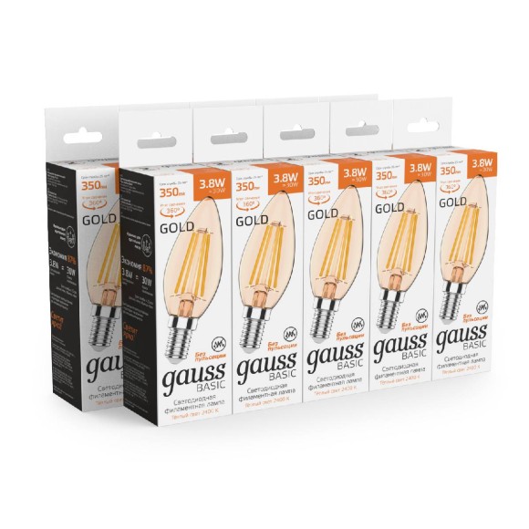 Светодиодная филаментная лампа Gauss Basic Filament E14 3,8W 2400K 1037154