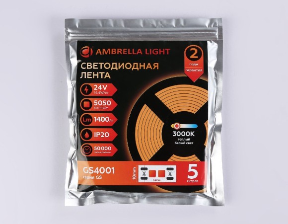 Светодиодная лента Ambrella Light Illumination 24В 5050 14,4Вт/м 3000K 5м IP20 GS4001