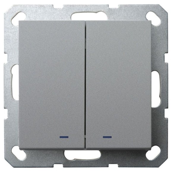 Выключатель двухклавишный Jasmart со светодиодом в комплекте с накладкой 10A 250V цвет алюминий G3023NS