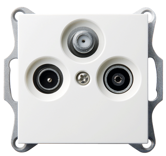 Розетка TV-FM-SAT Jasmart проходная с накладкой белый глянцевый G6207W