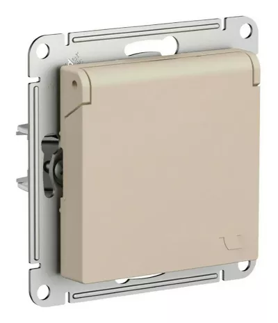 Розетка с/з со шторками с крышкой, 16А, IP20, механизм Systeme Electric AtlasDesign Песочный ATN001246