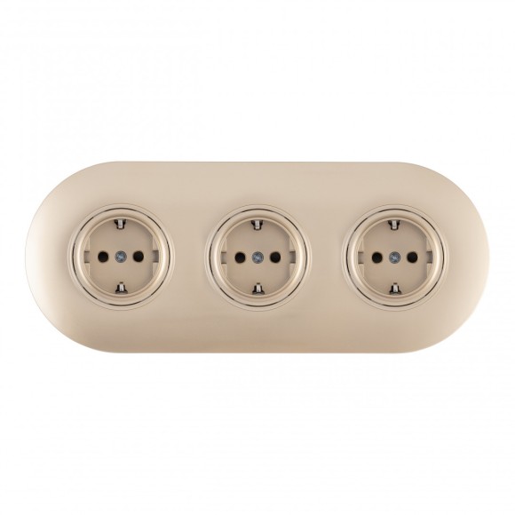 Круглая розетка тройная (трехпостовая) с/з и шторками Arte Milano SET08-3-40-1x3 shampan