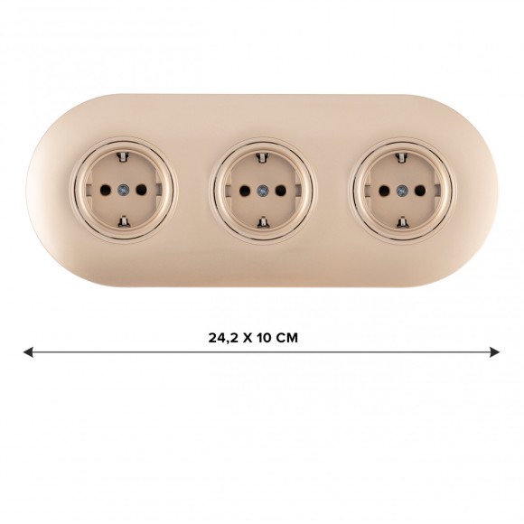 Круглая розетка тройная (трехпостовая) с/з и шторками Arte Milano SET08-3-40-1x3 shampan