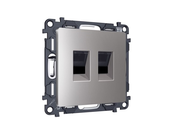 Комплект механизма компьютерной двойной розетки RJ-45 Ambrella Volt MA512110 (8P8C) CAT6 с автоматической защитной шторкой Alfa Сталь матовый Quant