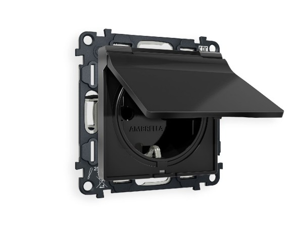 Комплект механизма розетки с/з со шторками и крышкой Ambrella Volt Alfa MA808010