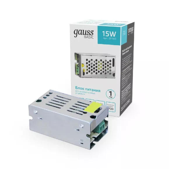 Блок питания Gauss Basic 15Вт DC12 IP20 BT500 Блок питания Gauss Basic 15Вт DC12 IP20 BT500